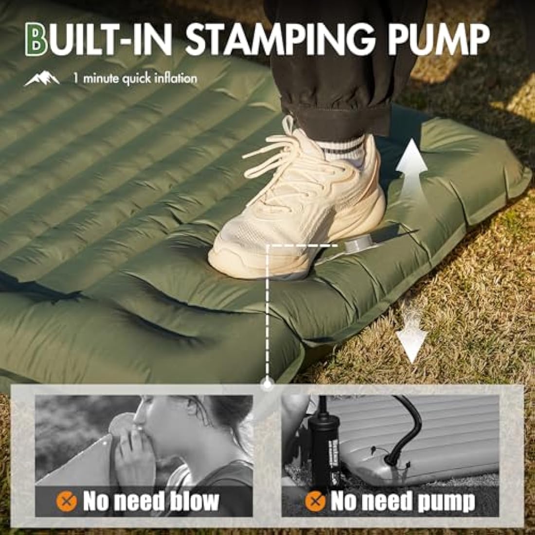 Portal Camping Mattress Single 10cm Thick with Foot Pump Inflatable Camping Mat Sleeping Pad Inflating Tent Mattress Camp Air Bed for Adults Lightweight Roll Mat Portable Outdoor Backpack