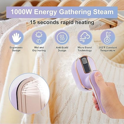 Travel Steam Iron, 1090W Foldable Mini Steam Iron Handheld, Travel Steamer for Clothes Supports Wet and Dry Ironing, 15s Fast Heat Up, Portable Steamer Iron for Home and Travel