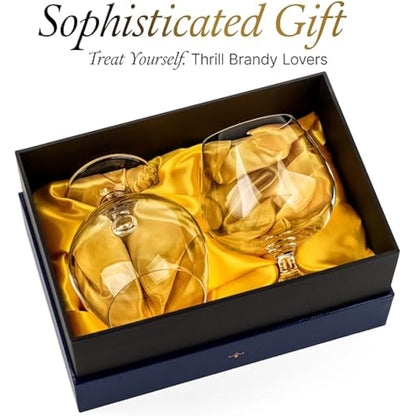 GLASSIQUE CADEAU Large 620 ml Crystal Brandy and Cognac Snifter Glasses | Set of 2 | Short Stem Giant Sniffer Bowls | Drinking and Tasting Glassware for Armagnac
