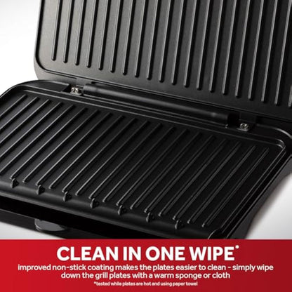 George Foreman Large Electric Fit Grill [Non stick, Healthy, Griddle, Toastie, Hot plate, Panini, BBQ, Energy saving, Vertical storage, Easy clean, Drip tray, Ready to cook light] Black, 2400W 25820
