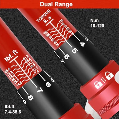 ATsafepro Torque Wrench 3/8 Inch, Dual-Direction Adjustable Bike Torque Wrench 10-120 Nm, Accuracy ± 3% Drive Click Torque Wrenches for Car, Motorcycle, Bicycle Maintenance