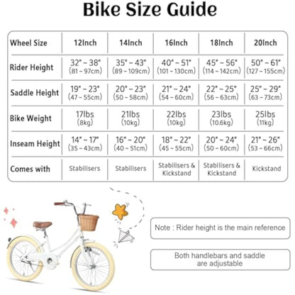 Glerc Little Molly 20 Inch Kids Retro Girls Bike for 2-13 Year Old with Wicker Basket & Stabilisers/Kickstand, Multiple Colors