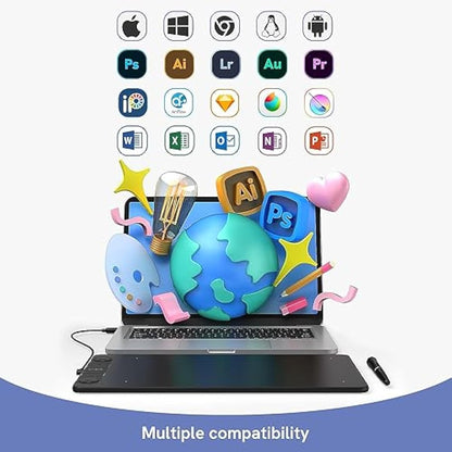 Digital Graphics Drawing Tablet, 10x6 inch VEIKK VK1060PRO with 2 Scroll Wheels, 6 Express Keys, Battery-Free Stylus with Tilt Function for Windons、Mac OS、Android And Linux