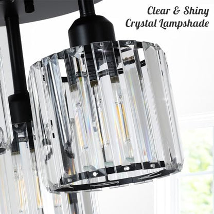 Rayofly Modern Crystal Chandeliers, 3-Light Crystal Lights for Living Room, Black Semi Flush Ceiling Light Fittings for Hallway, Bathroom, Bedroom, Foyer, Kitchen