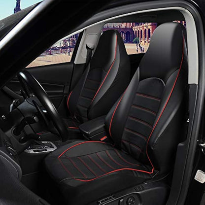 TOYOUN Classic Universal PU Leather Car Front Seat Covers High Back Bucket Seat Cover - Fit Most Cars, Trucks, SUVS, or Vans 2 PCS Red Auto Seat Covers Set Car Seat Protector for All Seasons