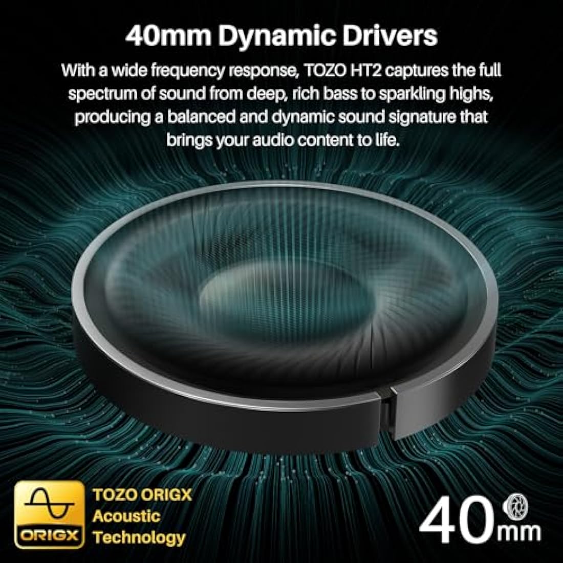 TOZO HT2 Hybrid Active Noise Cancelling Wireless Headphones, 60H Playtime Lossless Audio Over Ear Bluetooth Headphones, Hi-Res Audio Deep Bass Foldable Lightweight Headset for Workout