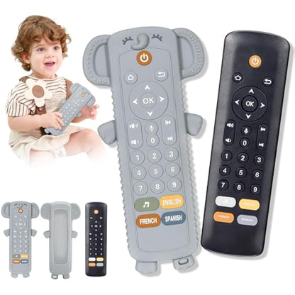 Baby Remote Control Toy with Silicone Teether Cover - Baby Musical Toys, Early Number Learning in 3 Languages (English, Spanish & French), Preschool Boys Girls Toys Gift 6, 12, 18 Months.