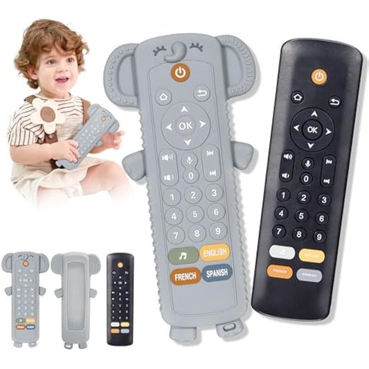 Baby Remote Control Toy with Silicone Teether Cover - Baby Musical Toys, Early Number Learning in 3 Languages (English, Spanish & French), Preschool Boys Girls Toys Gift 6, 12, 18 Months.