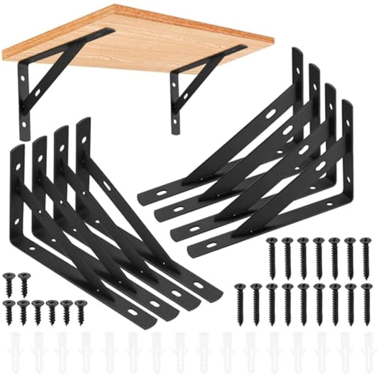 8 Pieces Shelf Brackets Heavy Duty, Wall Mounted Triangle Shelving Brackets, 90 Degree Right Angle Shelf Supporters Brace Brackets, for Living Room Bedroom (150x95 mm/6x3.7 inch)