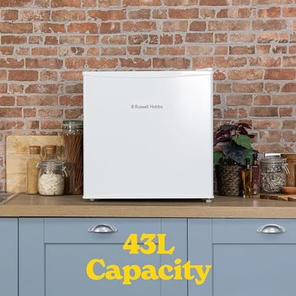 Russell Hobbs Table Top Larder Mini Fridge 43 Litre Capacity, Reversible Door & Adjustable Feet, Small Fridge, Manual Temperature Control, Ice Box, White RHTTF0E1W