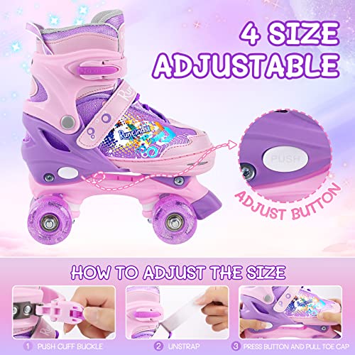 Runcinds Adjustable Kids Roller Skates for Girls Kids, Toddler Roller Skates for Beginners with Light Up Wheels Outdoor Indoor