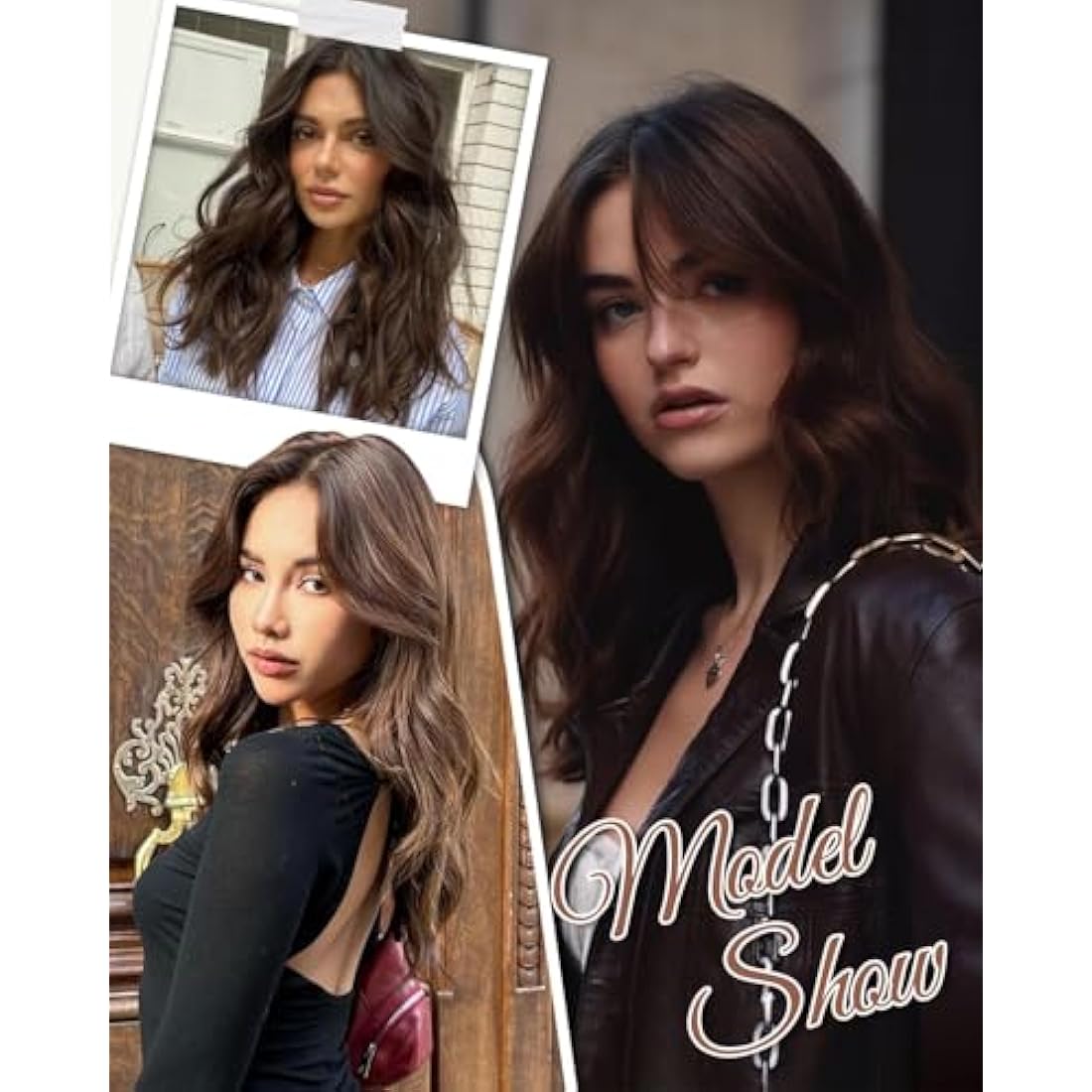 MORICHY 16Inch Wavy Curly Fringe Clip in Hair Topper - Add Volume & Thickness for Women (Brown Highlights)