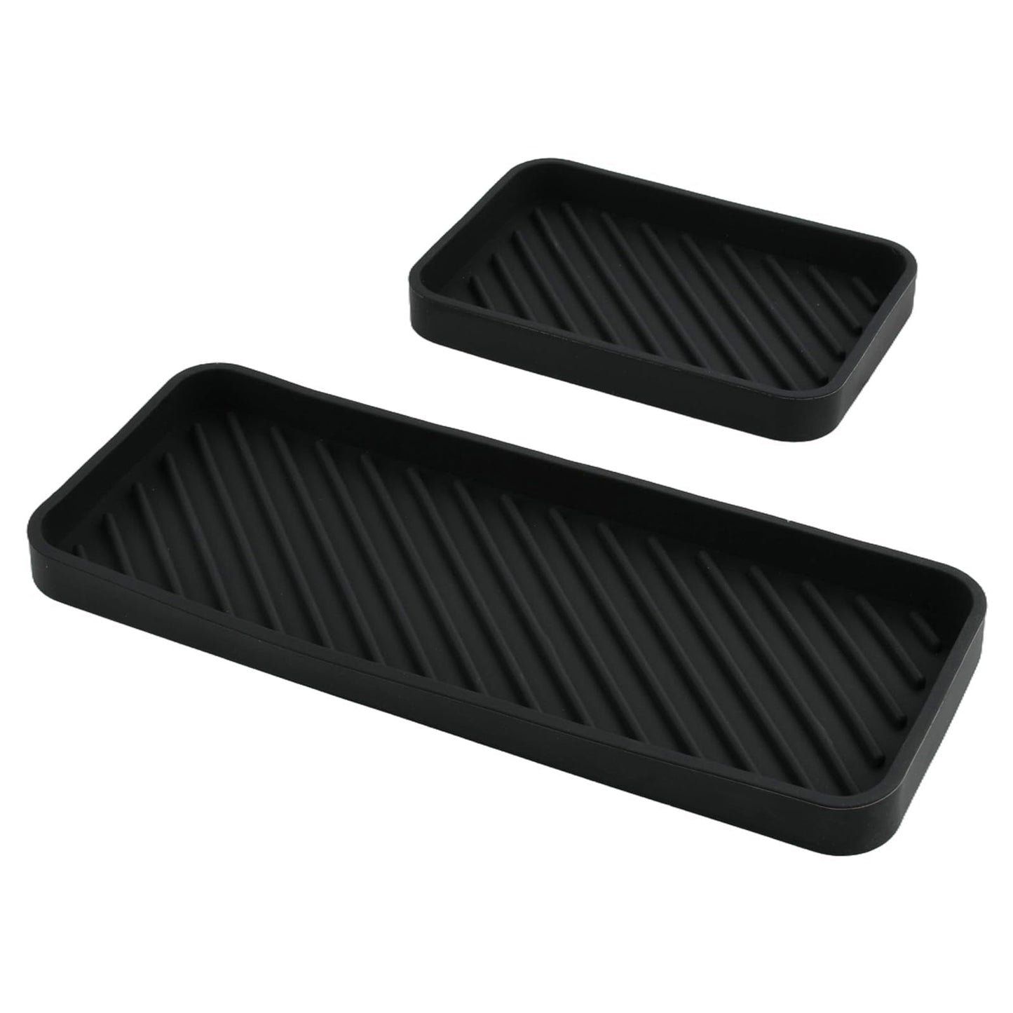 FooYee 2PCS Silicone Sink Trays,Silicone Draining Mat for Sink,Kitchen Soap Tray,Non-slip Bathroom Tray Organiser,Two Sizes