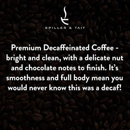 Spiller & Tait Sparkling Water Decaffeinated Coffee Beans 1kg Bag – Fairtrade and Fresh Roasted – Suitable for All Coffee Machines