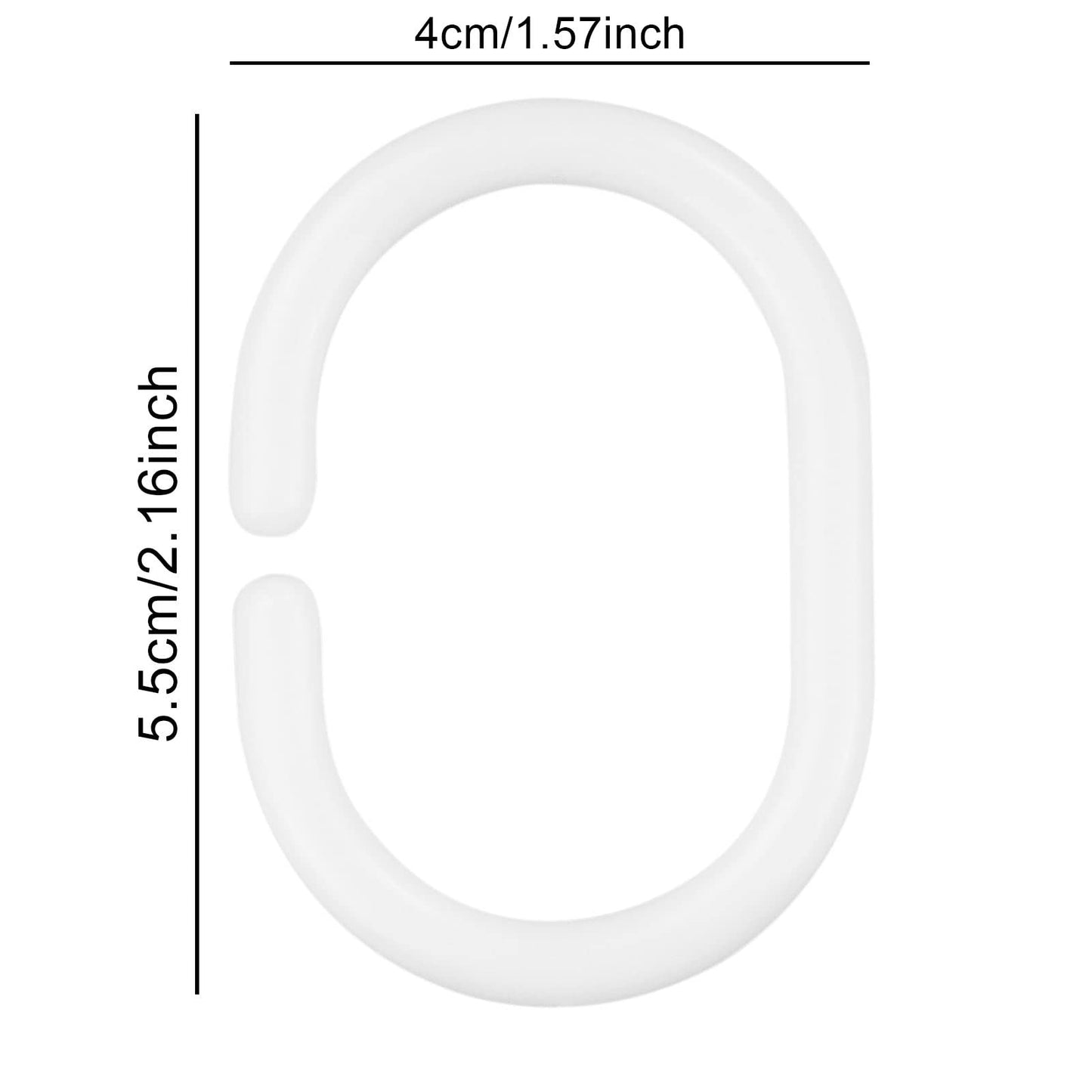 Shower Curtain Rings - 12 Pack Plastic C-Shaped Hooks, White - For Bathroom Shower or Window Rod