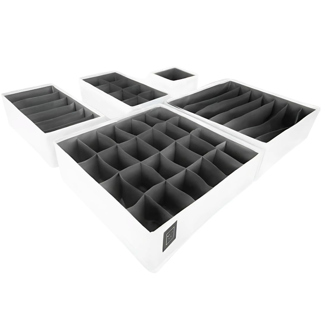 Bermondsey Division Set of 5 Drawer Organiser Divider White Charcoal Grey Drawer Divider Clothes Drawer Organisers Wardrobe Organiser Underwear