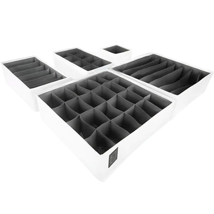 Bermondsey Division Set of 5 Drawer Organiser Divider White Charcoal Grey Drawer Divider Clothes Drawer Organisers Wardrobe Organiser Underwear