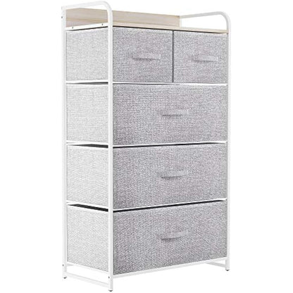 YITAHOME Chest of Drawers, Non-Woven Fabric 5-Drawer Storage Organizer Unit for Bedroom Living Room Closet, Sturdy Steel Frame, Easy Pull Fabric Bins & Wooden Top, Fabric Dresser