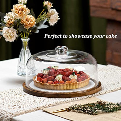 ANBOXIT Cake Stand with Dome Lid, Acacia Wood Cake Plate with Cover, Wooden Cake Display Stand with Acrylic Dome ( Flat )