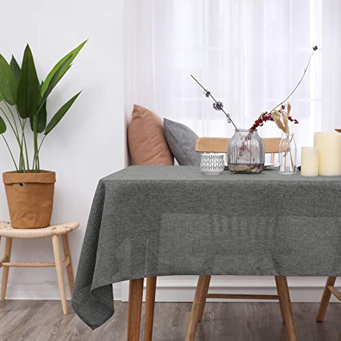 Deconovo Faux Linen Table Cloth Wipe Clean Water Resistant Tablecloth for Party 54x79in(137x200cm) Light Grey