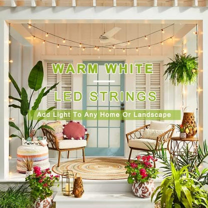 Kawaya Festoon Lights Outdoor Mains Powered LED Garden String Lights Waterproof 15M, 50FT Outside Fairy Lights with 25+2 Shatterproof Bulbs Warm White for Backyard Patio Gazebo
