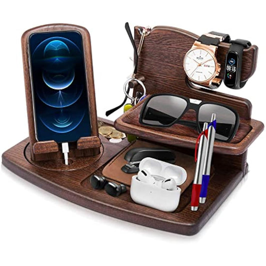 Gifts for Men Bedside Organiser Wood Phone Docking Station Dad Birthday Gifts for Him Nightstand Key Wallet Watch Stand Mens Gifts for Xmas Presents for Dad Husband Boyfriend Anniversary & Christmas