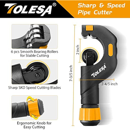 TOLESA Pipe Cutter 5-50mm, Heavy Duty Copper Tube Cutter with Deburring Tool Inner-Outer Reamer Conduit Cutter Plumbing Tools for Cutting Copper Brass Aluminum Thin Stainless Steel Pipe