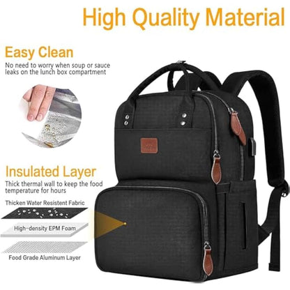 MATEIN Laptop Lunch Backpack, Picnic Backpack with Insulated Compartment, 17 Inch Ice Rucksack for Men Women with USB Port, Cooler Lunch Bag for Camping Travel Business Work, Black