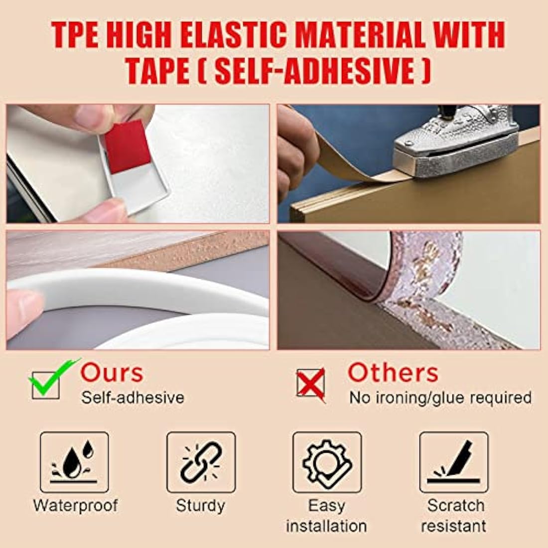 flintronic 5m*18mm U-Shape Flexible Furniture Edge Banding, Baby Safty Baby Edge Protector, Self Adhesive TPE Wood Edging Tape, DIY Furniture Edge Trim for Table, Cabinet, Furniture Restoration