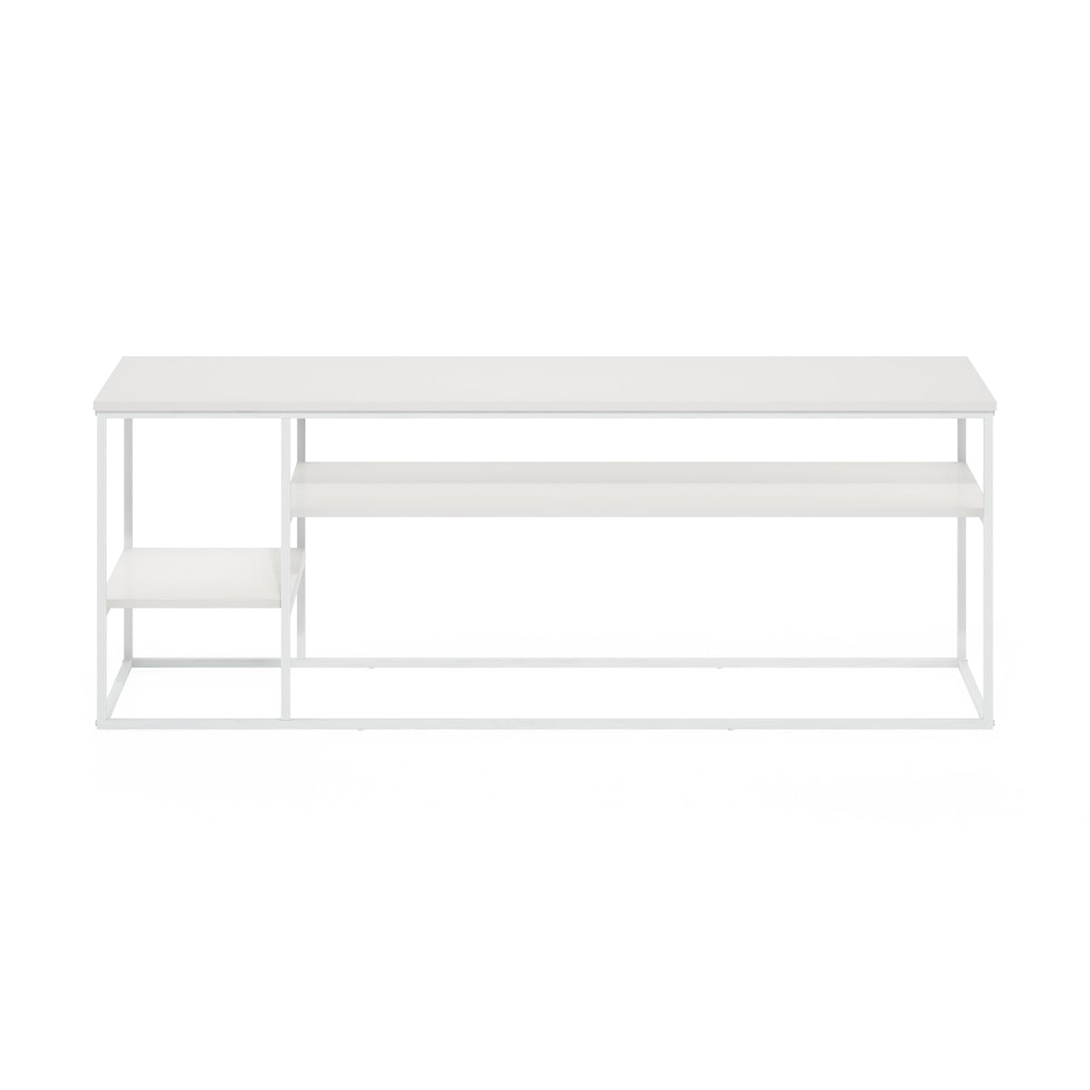 Furinno MORETTI Modern Lifestyle TV Stand, Entertainment Center for TV up to 65 Inch, for Living Room, Bedroom, White/White