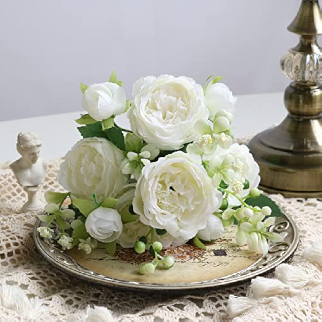 FADACHY 4 Bunches White Real Touch Silk Peonies Artificial Flowers - Lifelike Wedding & Home Table Decor, Garden Centerpieces & Indoor/Outdoor Arrangements