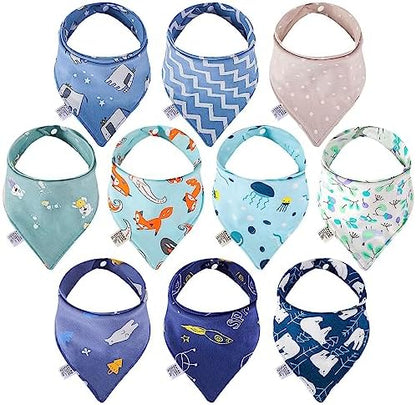 Baby Bandana Dribble Bibs, 10-Pack Cotton Baby Feeding Bibs Super Absorbent Drool Bibs with Adjustable Snaps for 0-36 Months Newborn and Toddlers