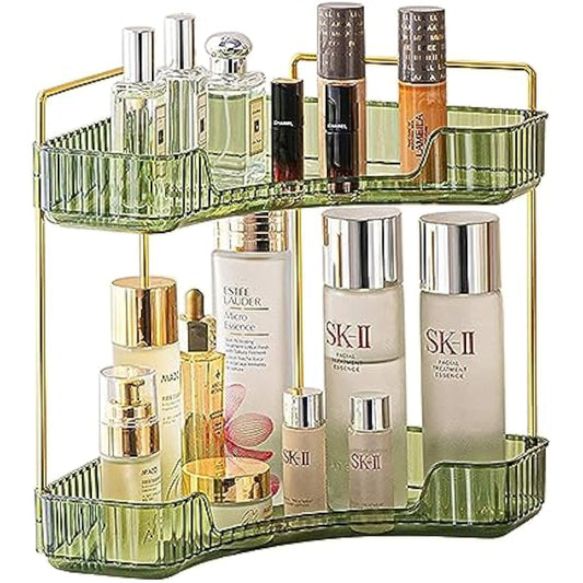 Baoswi 2-Tier Green Corner Makeup & Skincare Organiser, Perfume & Dressing Table Organiser, Triangle Corner Storage