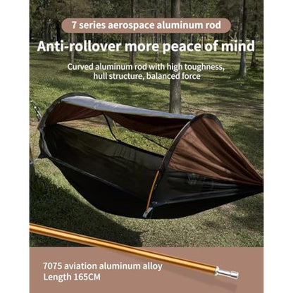 Travel Bird Camping Hammock Tent with Mosquito Net and Sunshade, 290 * 140CM Extra Large Space, Multi-mode Lightweight Hanging Hammocks Tree Straps Swing, Ground Tent for Outside, Hiking