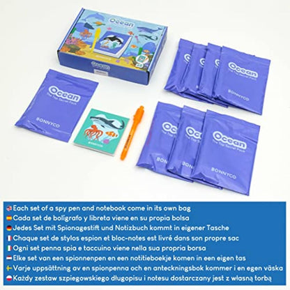 BONNYCO Invisible Ink Pen and Notebook, Pack 8 Sea Animals Ocean Party Bags Fillers, Pinata Toys | Birthday Decorations | Stocking Fillers for Kids Birthday | School Prizes, Gifts for Children