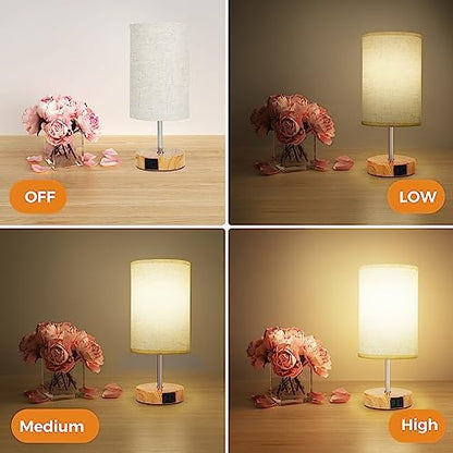 Suright Bedside Lamps Set of 2, Touch Lamps Bedside with USB A+C Charging Ports, 3-Way Dimmable Table Lamp with Linen Fabric Shade, Small Table Lamp for Bedroom Living Room (LED Bulb Included)