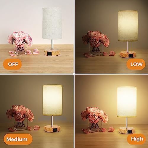 Suright Bedside Lamps Set of 2, Touch Lamps Bedside with USB A+C Charging Ports, 3-Way Dimmable Table Lamp with Linen Fabric Shade, Small Table Lamp for Bedroom Living Room (LED Bulb Included)