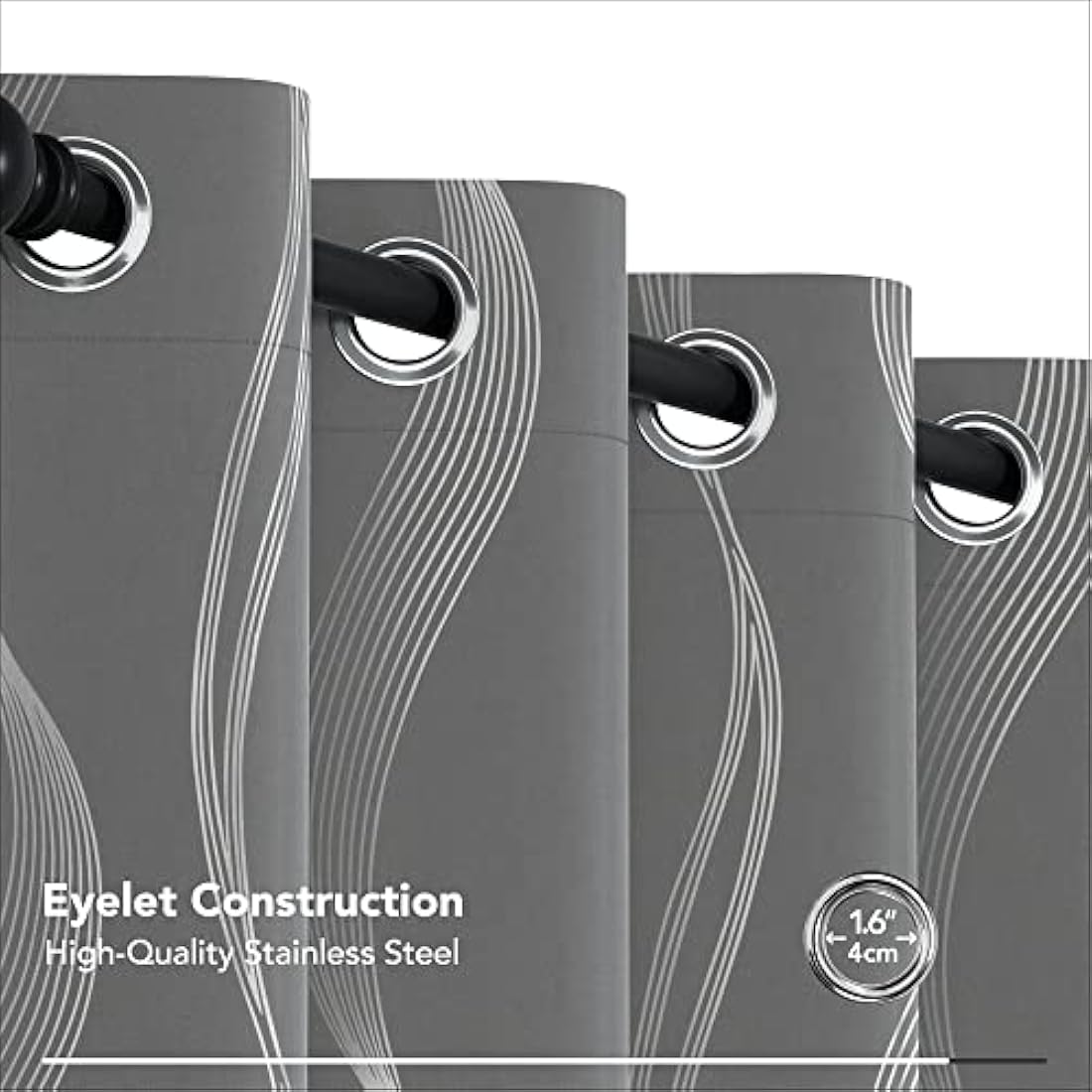 Deconovo Grey Curtains 66 x 54 Inch Drop Foil Printed Wave Line Room Darkening Curtains Thermal Insulated Energy Saving Super Soft Eyelet Blackout Curtains for Bedroom Light Grey 2 Panels