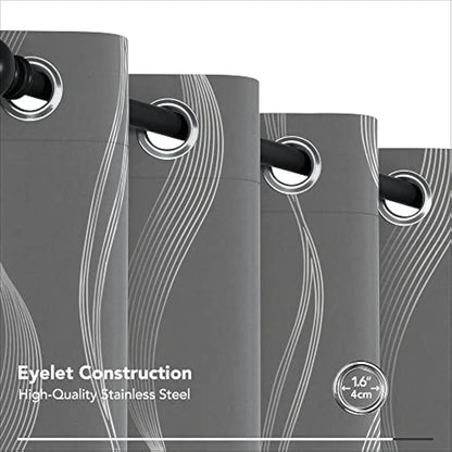 Deconovo Grey Curtains 66 x 54 Inch Drop Foil Printed Wave Line Room Darkening Curtains Thermal Insulated Energy Saving Super Soft Eyelet Blackout Curtains for Bedroom Light Grey 2 Panels