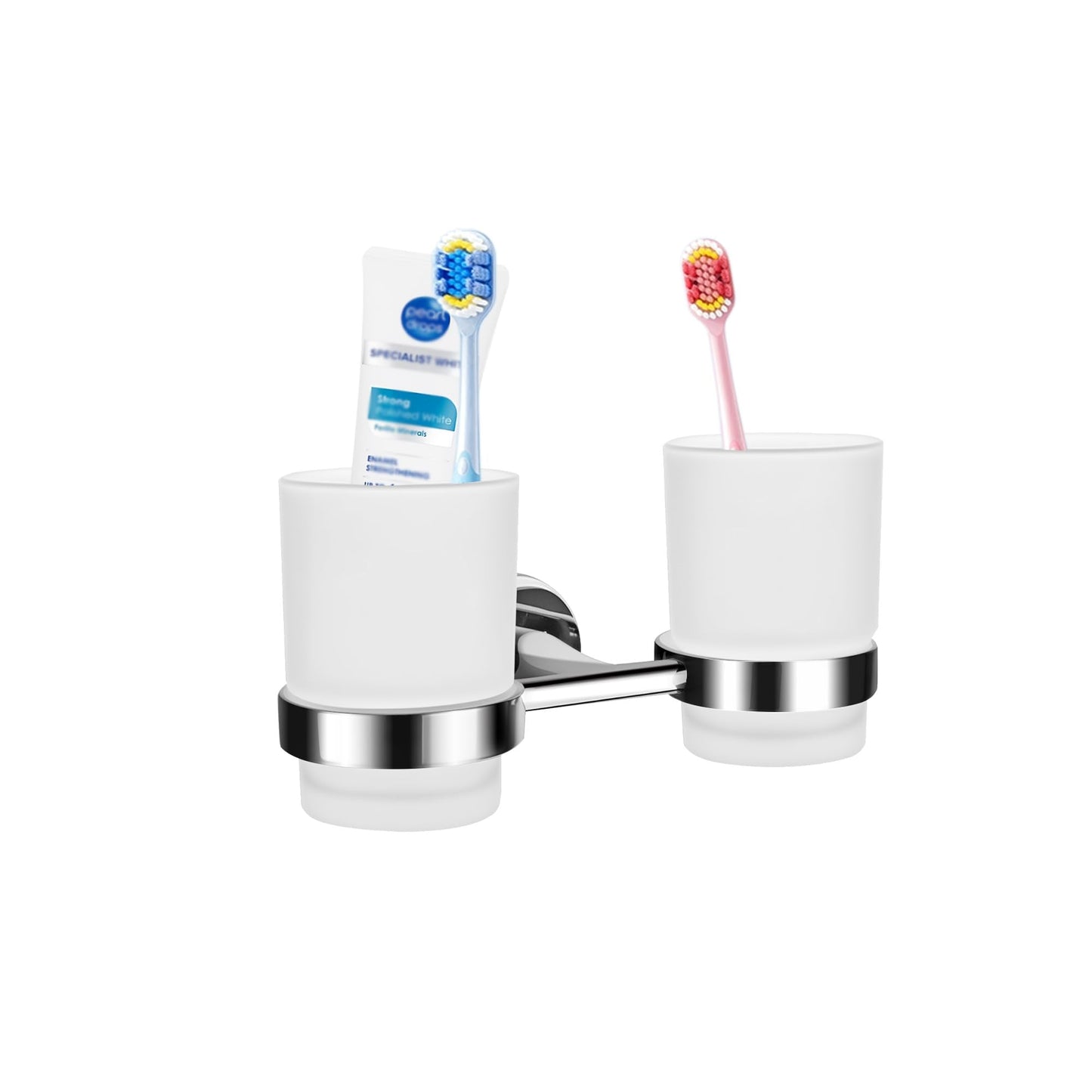 Wall Mounted Double Toothbrush Holder with 2 Frosted Glass Tumblers Toothpaste Holder for Lavatory, Bathroom