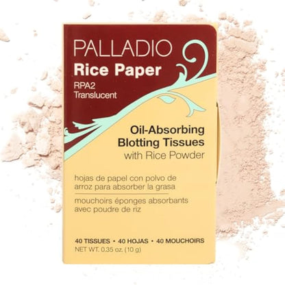 Palladio Rice Paper Facial Tissues for Oily Skin, Face Blotting Sheets Made from Natural Rice, Oil Absorbing Paper with Rice Powder, 2 Sided, Instant Results, Translucent, 40 Count, Pack of 6