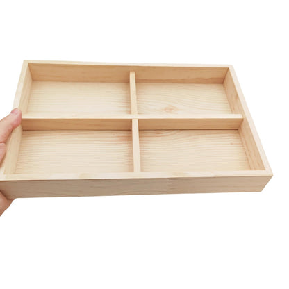Anktily Unfinished Wooden Storage Divider Box with 4 Compartments, Showcase Display Box Underwear Storage Case Wood Display Tray for Jewellery