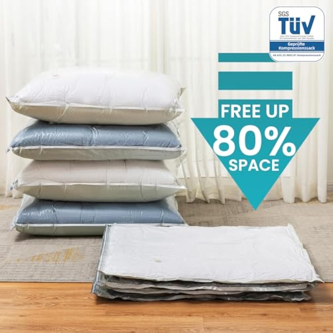 TAILI Vacuum Storage Bags 20 Pack Space Saver for Travel and Home (4 Jumbo, 4 Large, 4 Medium, 8 Roll-Up) Reusable Vacuum Bags for Clothing, Bedding, Duvets, Save 80% More Storage Space