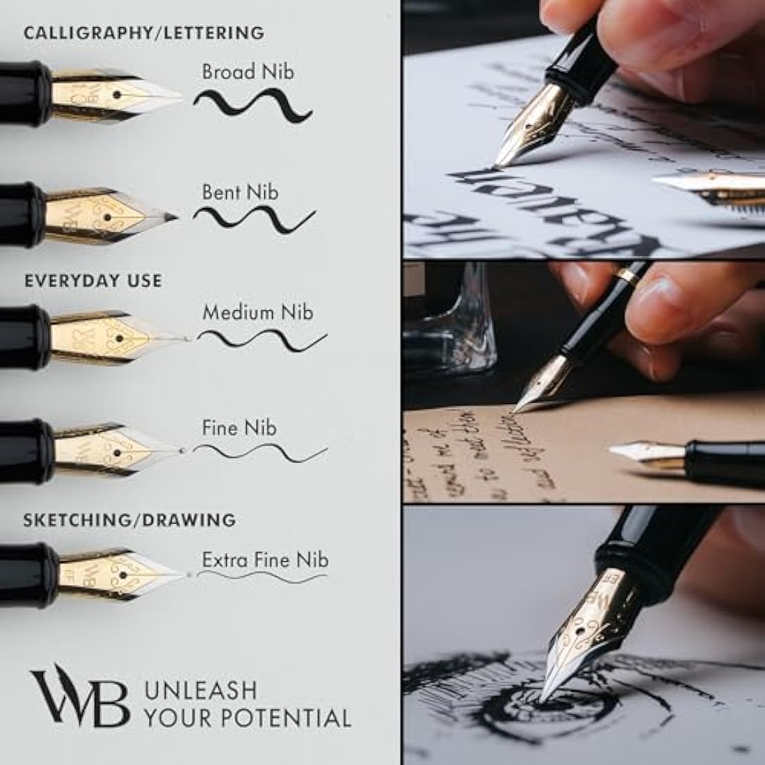 Wordsworth & Black Fountain Pen Set, 18K Gilded Fine Nib, Includes 24 Pack Ink Cartridges, Ink Refill Converter & Gift Box, Gold Finish, Calligraphy, [Silver Chrome], Perfect for Men & Women