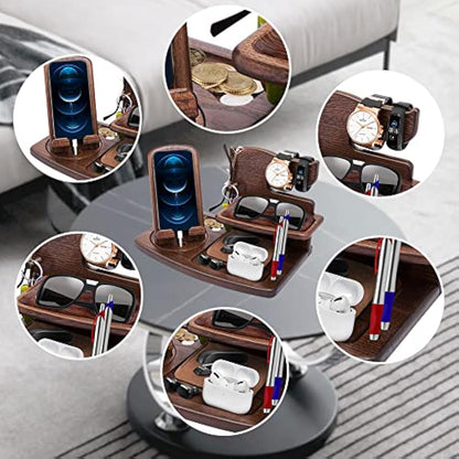 Gifts for Men Bedside Organiser Wood Phone Docking Station Dad Birthday Gifts for Him Nightstand Key Wallet Watch Stand Mens Gifts for Xmas Presents for Dad Husband Boyfriend Anniversary & Christmas