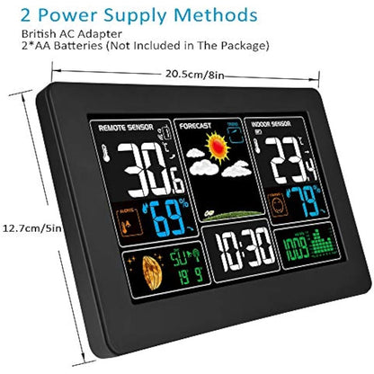 Kalawen Weather Station with Outdoor Indoor Sensor, MSF Wireless Digital Alarm Clock, Barometer, Temperature, Humidity Monitor, Weather Forecast for Home Garden