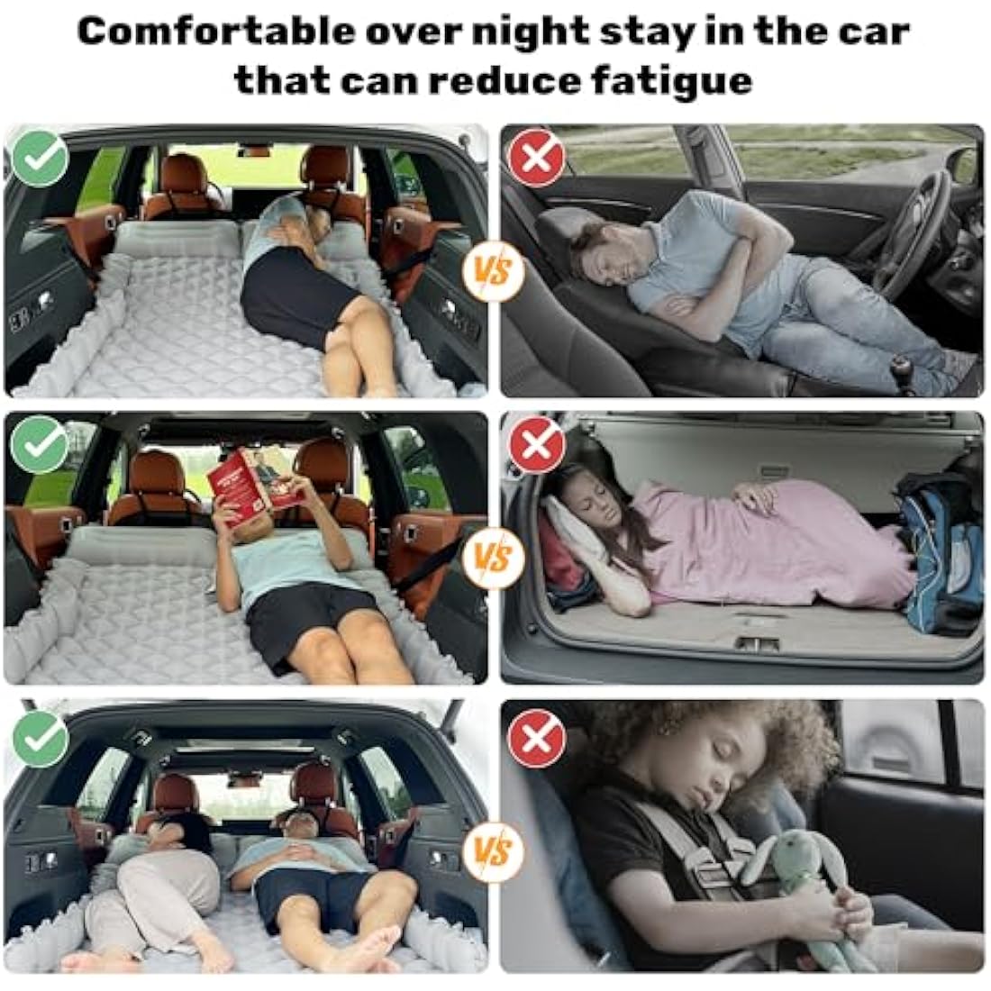 ONTYZZ Car Inflatable Bed Car Mattress SUV Air Mattress 2 Person Airbed for Travelling Camping Mat Self Inflating Sleeping Mats with Foot Pump & Cushion Inflatable Camping Bed 183 * 13 * 7CM