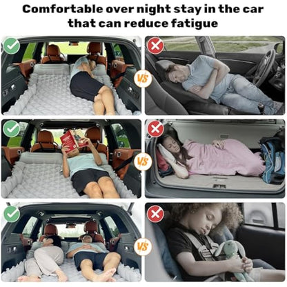 ONTYZZ Car Inflatable Bed Car Mattress SUV Air Mattress 2 Person Airbed for Travelling Camping Mat Self Inflating Sleeping Mats with Foot Pump & Cushion Inflatable Camping Bed 183 * 13 * 7CM