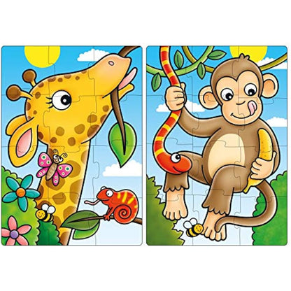Orchard Toys First Jungle Friends Jigsaw Puzzle, 12-Piece Jigsaws, Two Puzzles in a Box, Perfect For Kids Ages 2+, Develops Hand-Eye Coordination