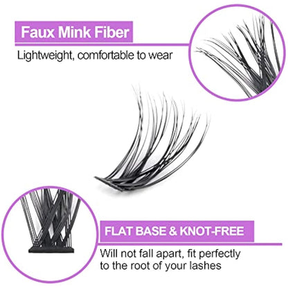 Cluster Eyelash 240pcs 40D 0.07 D Curl 10mm Cluster Eyelashes Extensions, Soft Individual Lashes Natural False Eyelashes Clusters DIY Eyelash Extension At Home (10mm, 40D-D-0.07)